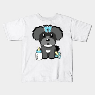 Cute baby schnauzer getting its milk and pacifier Kids T-Shirt